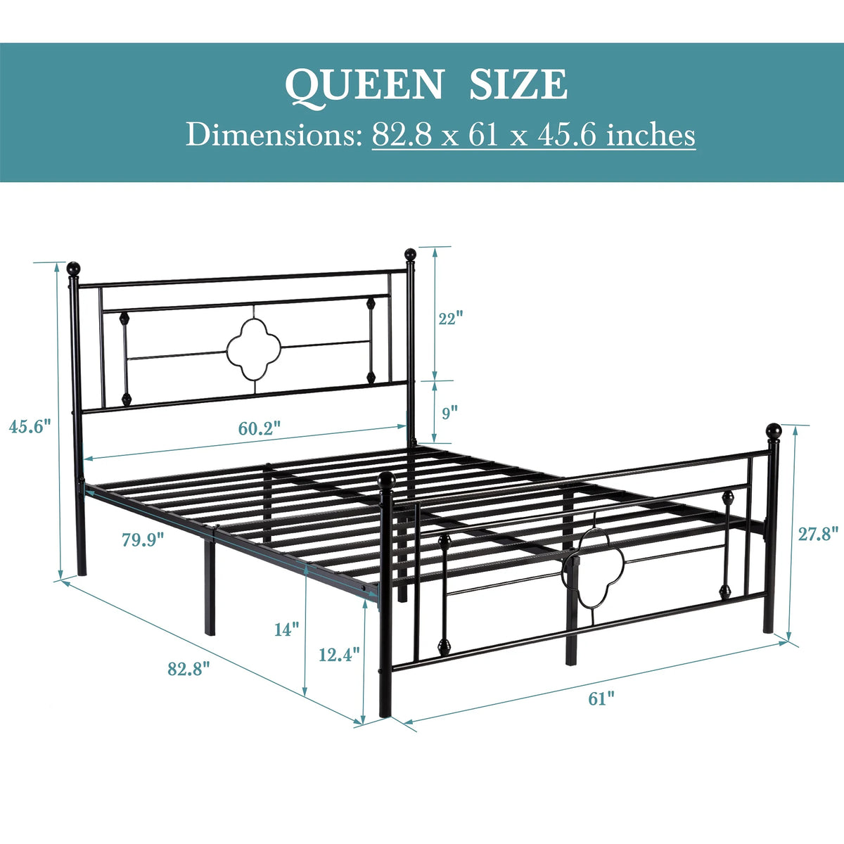 HOOMIC Vintage Victorian Metal Platform Bed Frame With Storage