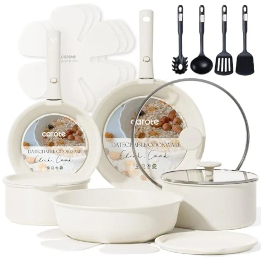 Ceramic Cookware Set With Detachable Handle 18 Pieces Nonstick Lids