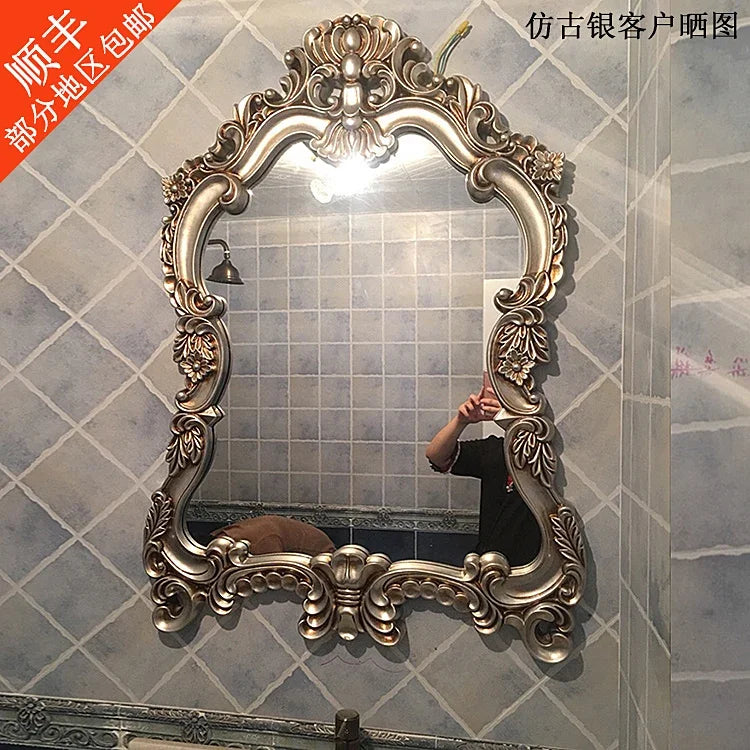 European Style Wall Mounted Bathroom Mirror With Waterproof Decorative Frame