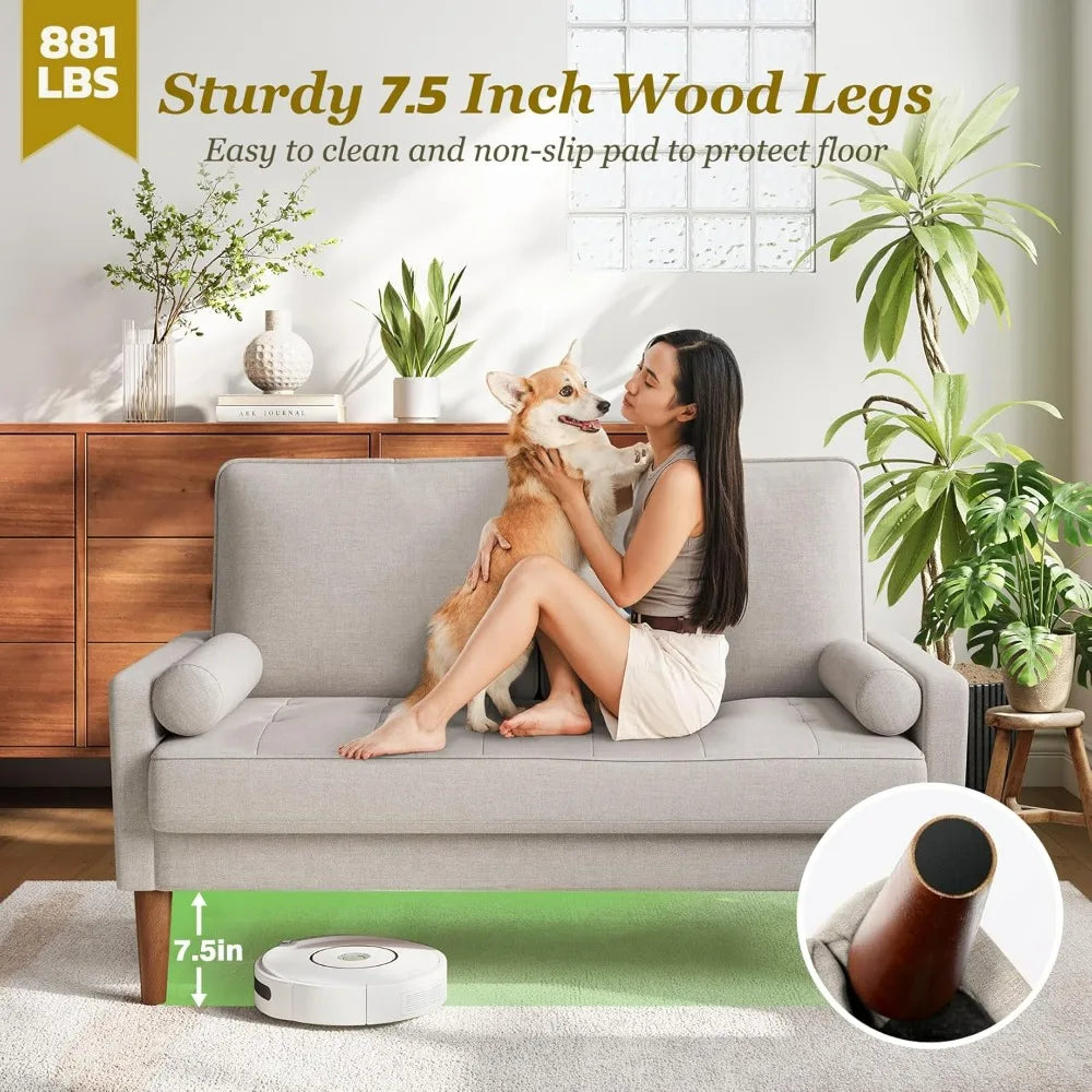 Mid Century Modern Loveseat Sofa With Solid Wood Legs