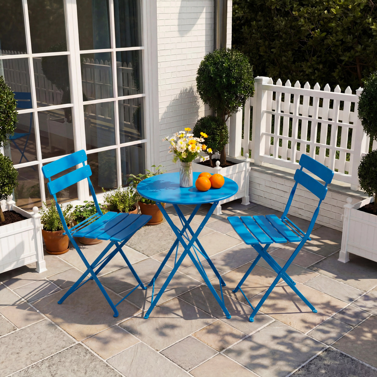 TUAREX Folding Steel Bistro Set With Table And Chairs