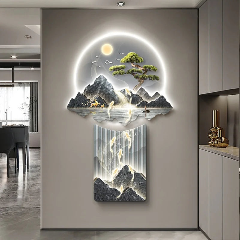 Modern Background Landscape Led Living Room Wall Lamp Painting Home Decor Corridor Entrance Hall Lustre Remote Control Lighting