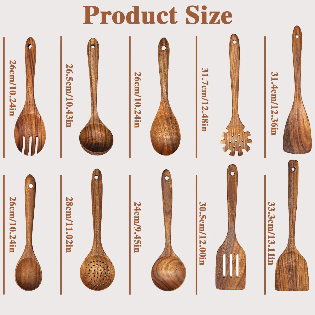 Wooden Spoons Set 10 Pieces Kitchen Utensils For Cooking