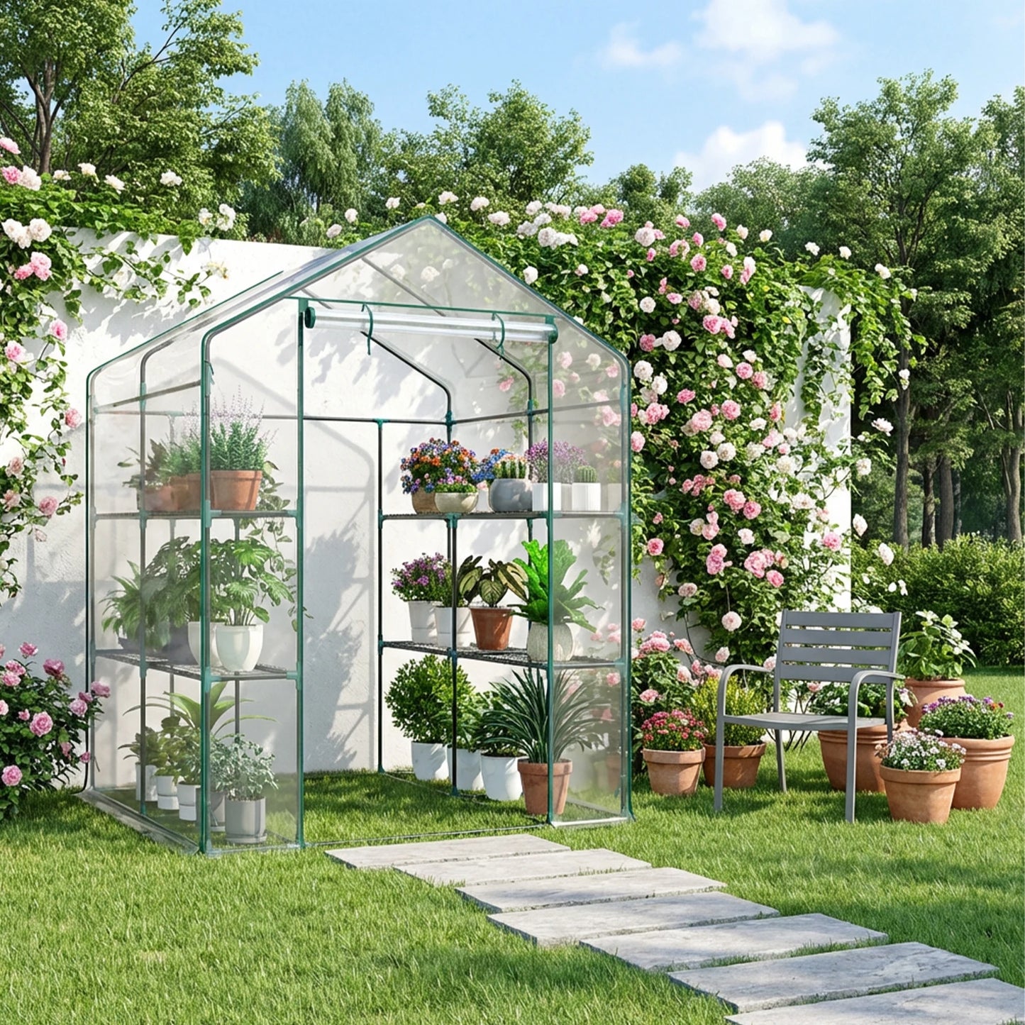 JHK 56-Inch Portable Walk-In Greenhouse with Shelf Transparent Multi-Tier Plant Growing Rack for Indoor and Outdoor Garden Patio