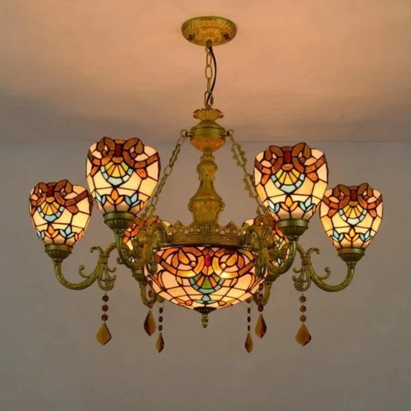 Retro Pendant Light Led Chandelier Creative Stained Glass Baroque Style Bar Bedroom Living Room Crystal