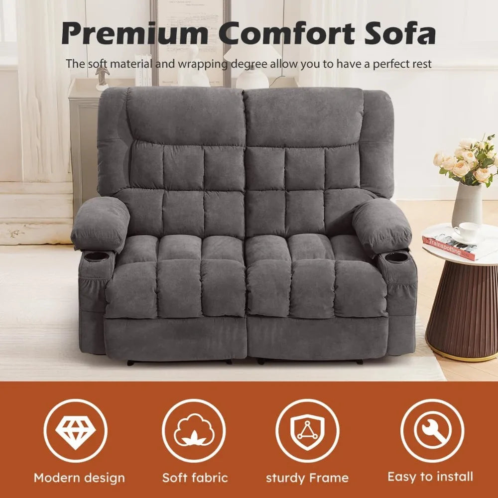 Manual Recliner Loveseat With Cup Holders And Side Pocket