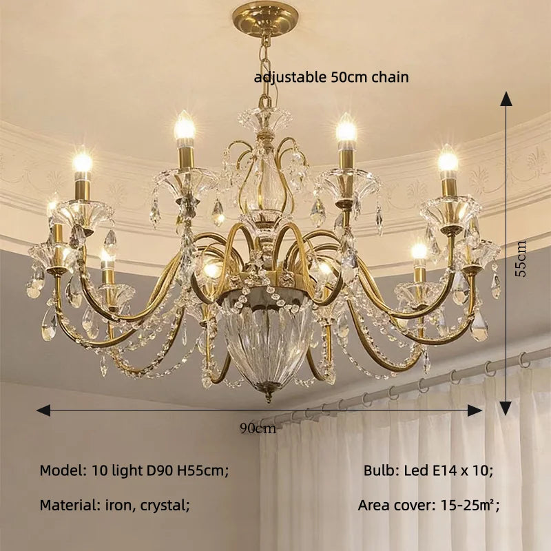 American Luxury Style Candle E14 Chandelier French Royal Living Room Led Pendant Lights Home Decor K9 Crystals Suspend Lamp