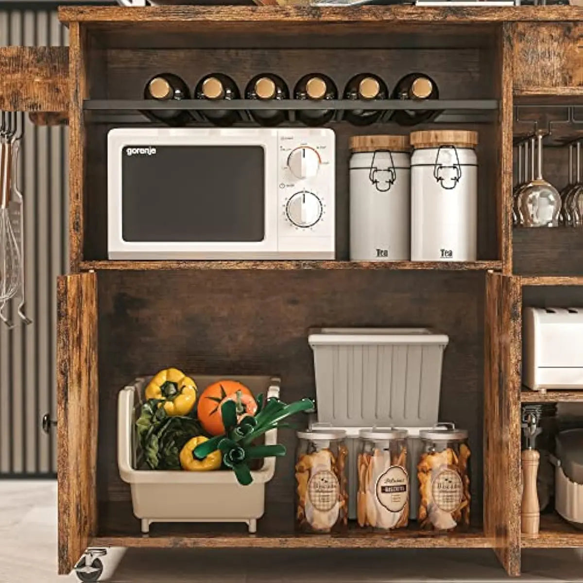 Rolling Kitchen Island Cart With Open Shelves For Kitchen Use