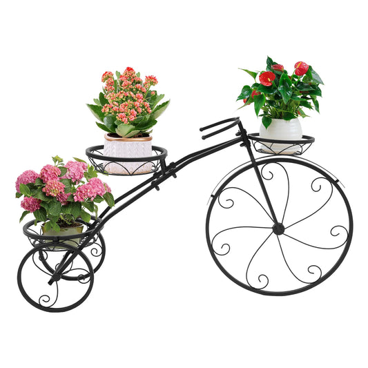 Tricycle Plant Stand 3-Tier Bicycle Flower Pot DIY Iron 22.05lbs Black for Home Garden Patio Entryways Sunny Windows