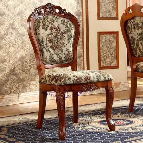 American Country Dining Chair Solid Wood Carved Fabric Chair Dining Room Dining Chair Dark European Soft Chair Room Furniture