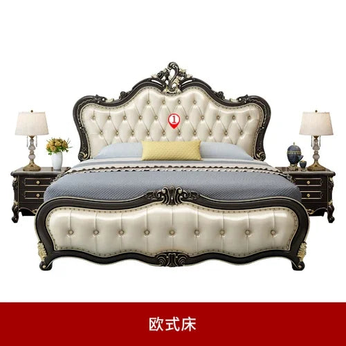 Carved Modern Wooden Leather Bedroom Set For Luxury Home Furniture