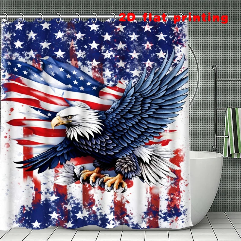 American Patriotic Shower Curtain Set With Floor Mat