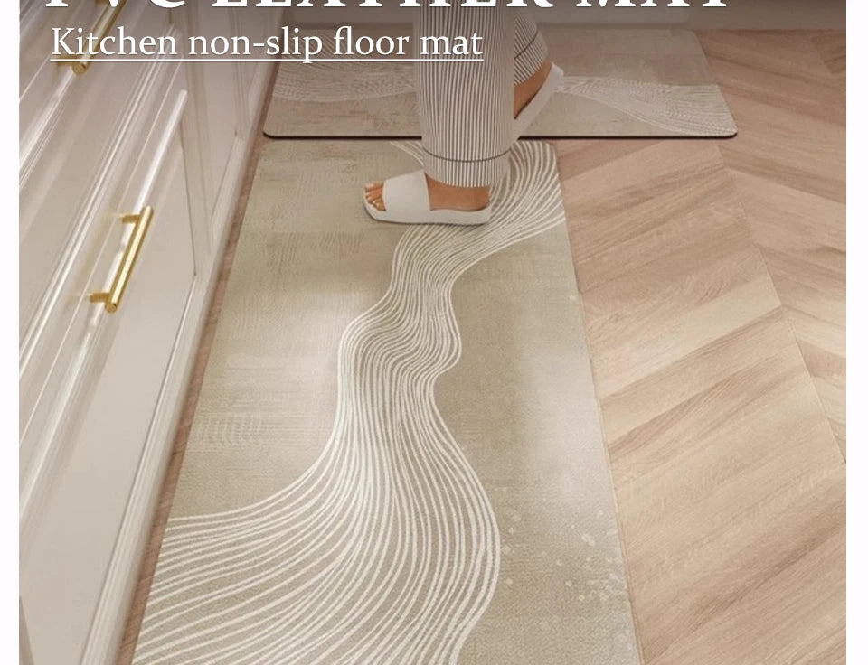 Facaishu Waterproof Kitchen Floor Mat PVC Leather Non Slip Rug