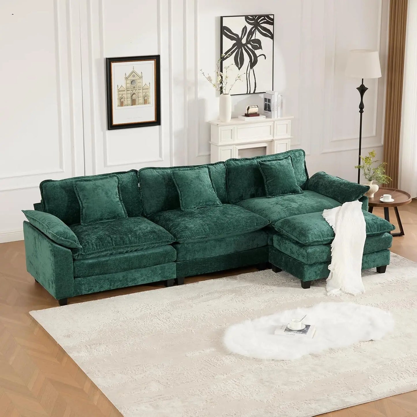 117.9" Modern Sectional Couches for Living Room, Blue Chenille Comfy Cloud Couch Sectional, 3 Seater Couch for, Customized