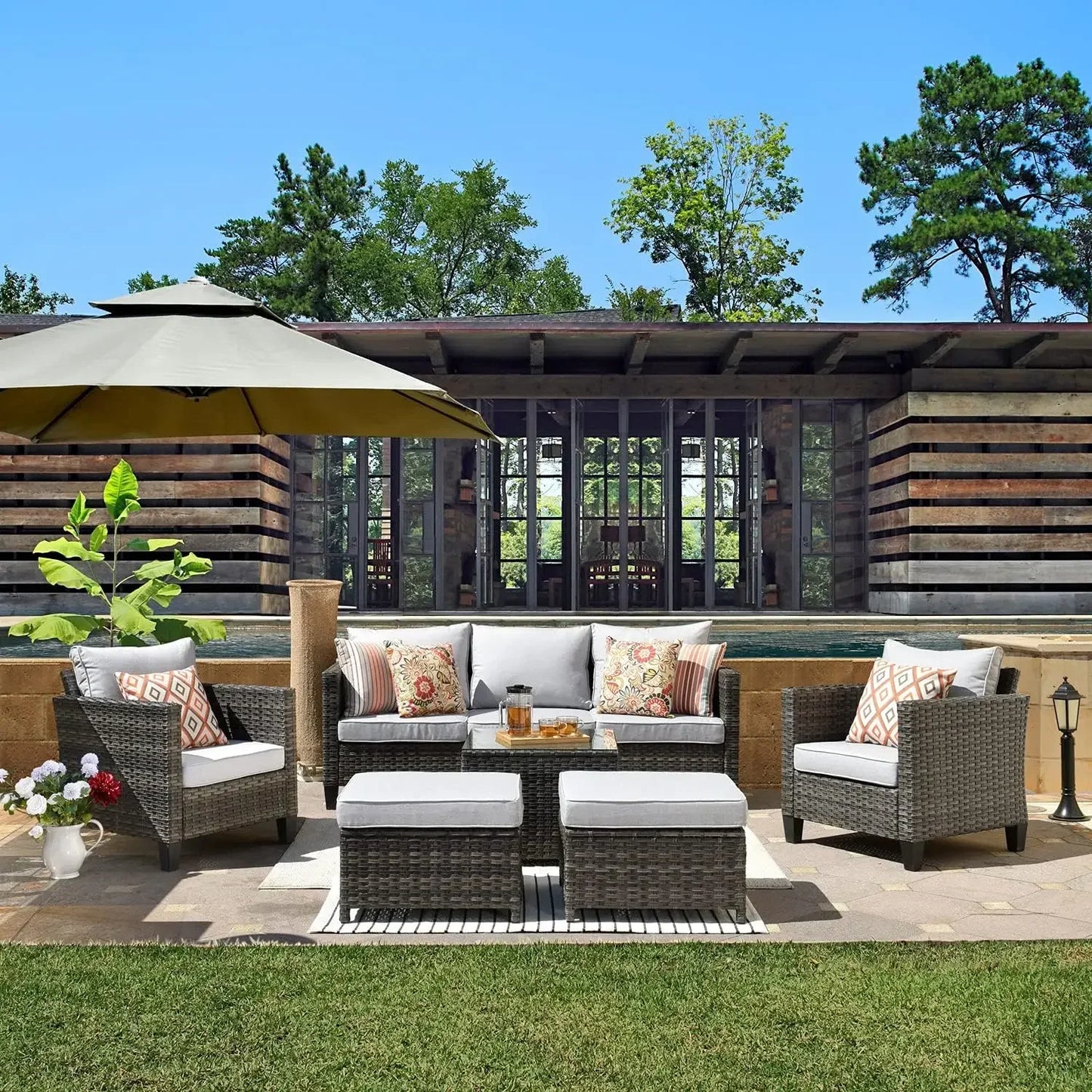 Patio Furniture Set Outdoor Wicker Sofa Couch All Weather