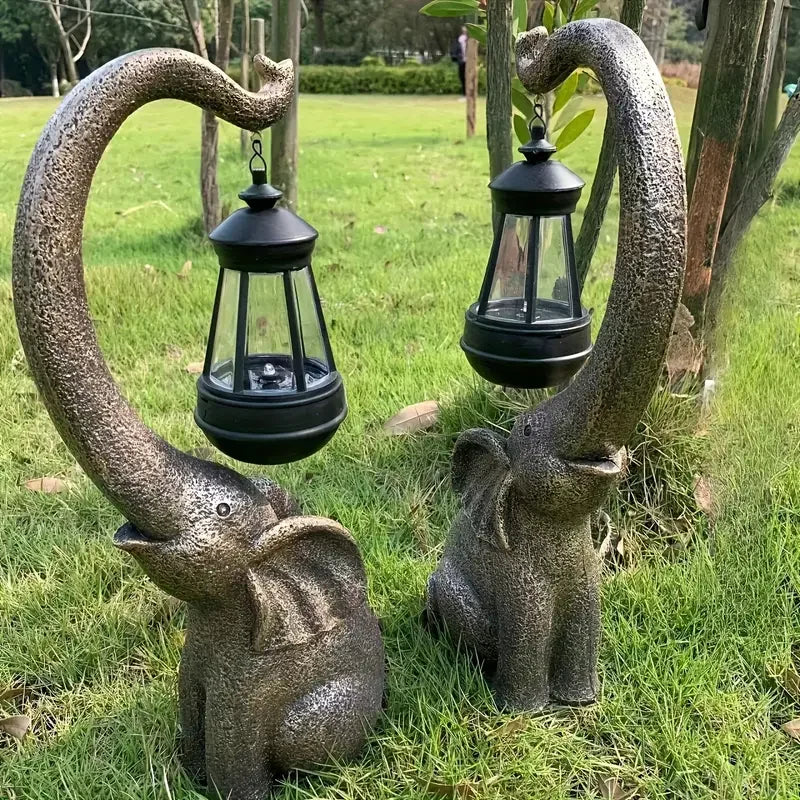 Whimsical Solar Powered Elephant Statue - Outdoor Resin Figurine with LED Light, DIY Landscaping Decor, Yard Lawn Ornament