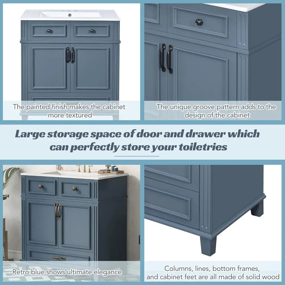 Solid Wood Vanity Cabinet With Single Sink And Quick Assembly