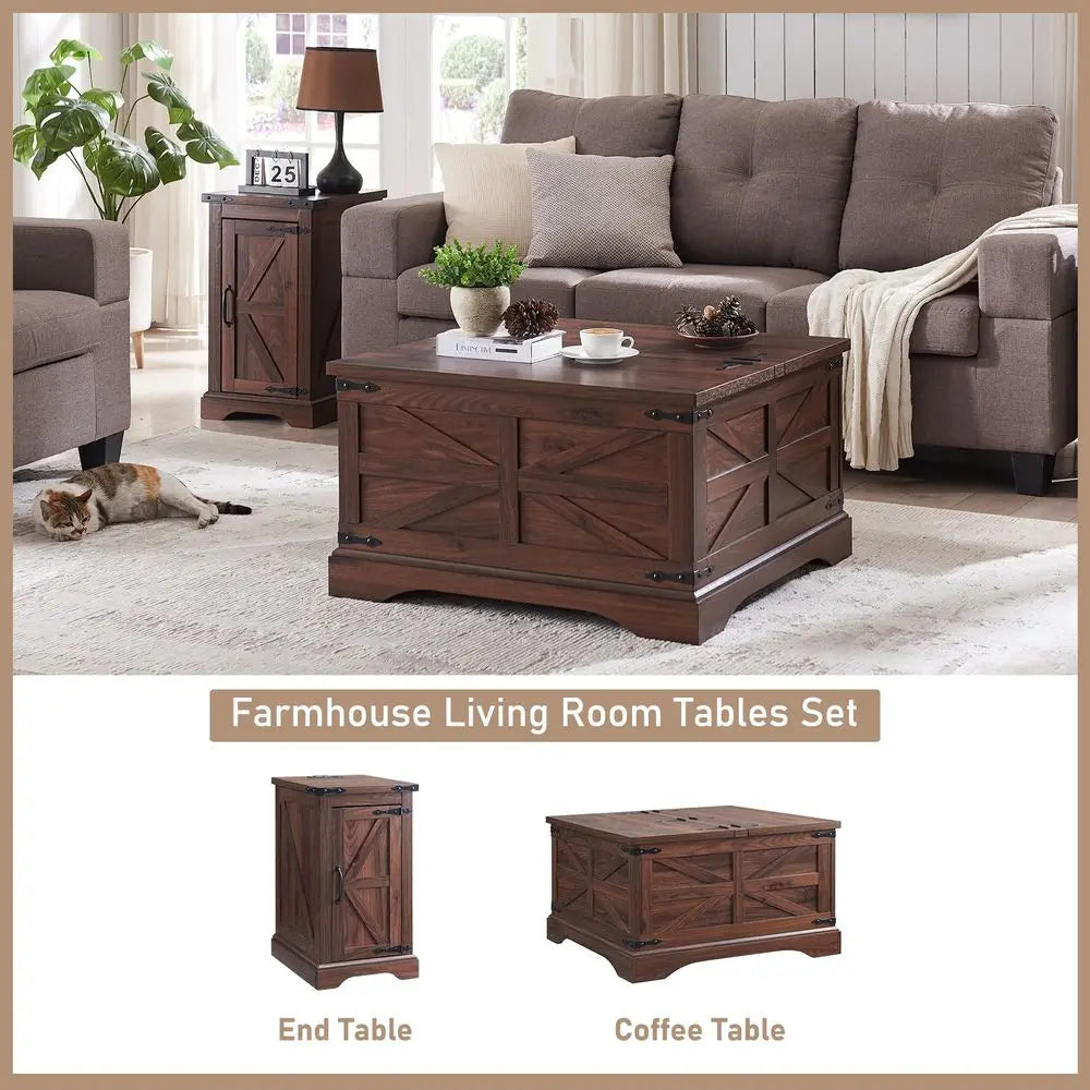 Farmhouse Nightstand Set of 2 With Charging Station