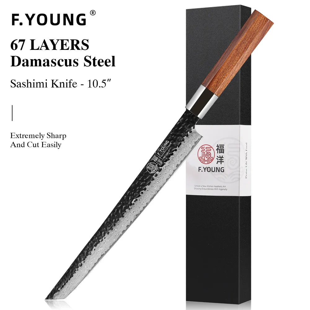 F.YOUNG Professional Kitchen Knives Damascus Steel Japanese Chef Knife Slicing Sashimi Utility Handmade Cooking Kitchen Utensils