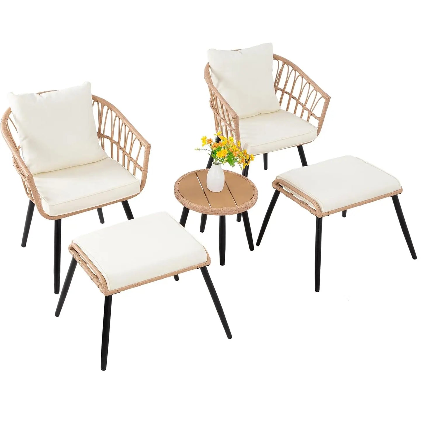 Outdoor Patio Furniture Set With Ottoman And Wicker Chairs