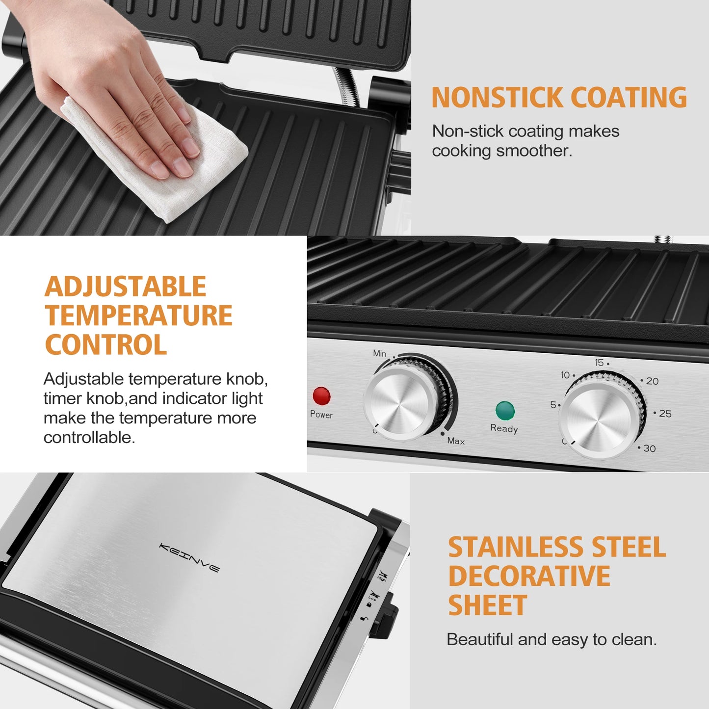 CACHOO 1600W Panini Press With Timer 180 Degree Opening