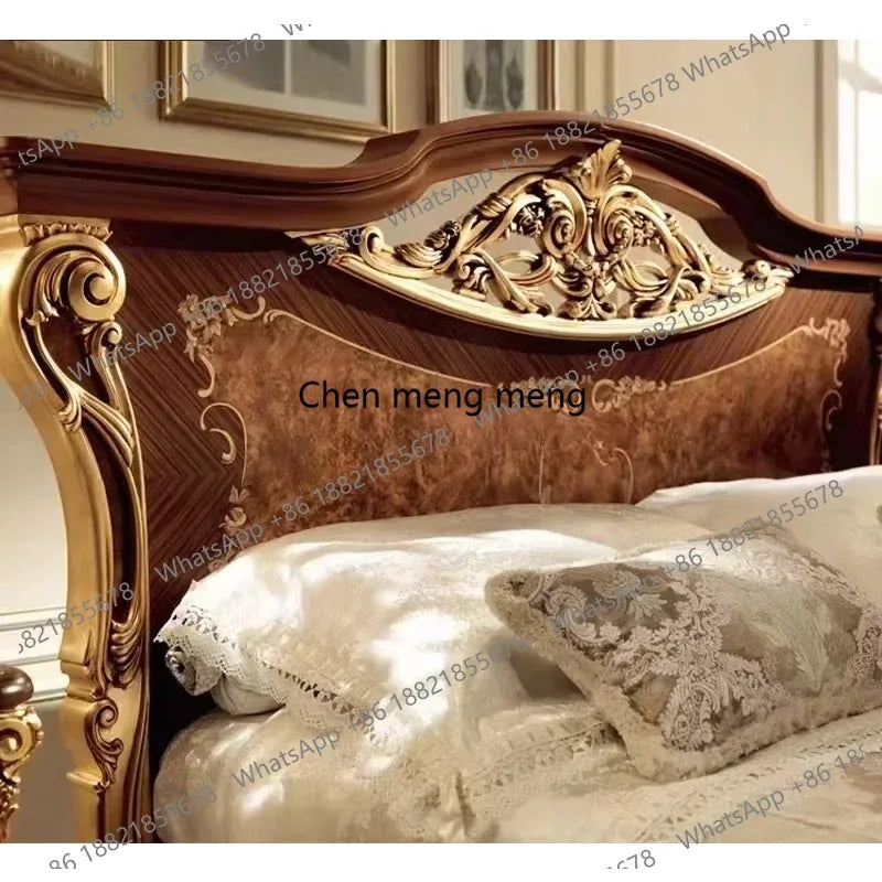 Sales Classic Antique Wood Bedroom Furniture Set Wood Bedroom Set King Bed Luxury Royal Gold Brown Bedroom Furniture Set