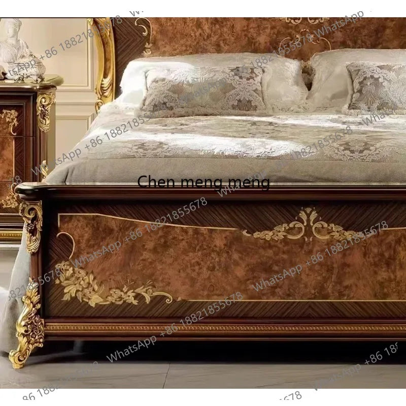 Sales Classic Antique Wood Bedroom Furniture Set Wood Bedroom Set King Bed Luxury Royal Gold Brown Bedroom Furniture Set