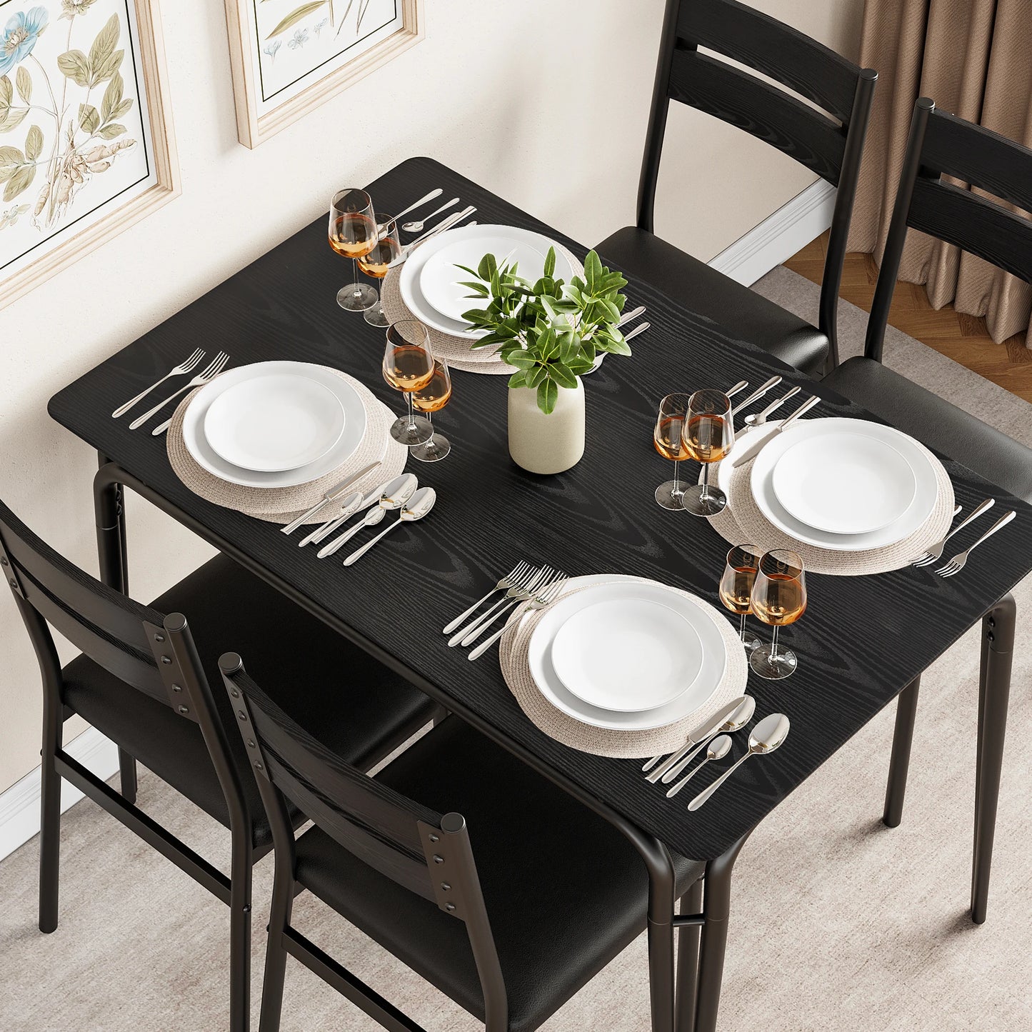 HiMISS Dining Table Set for Four with Chairs Wooden Kitchen