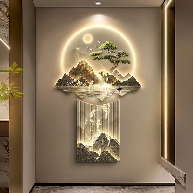 Modern Background Landscape Led Living Room Wall Lamp Painting Home Decor Corridor Entrance Hall Lustre Remote Control Lighting