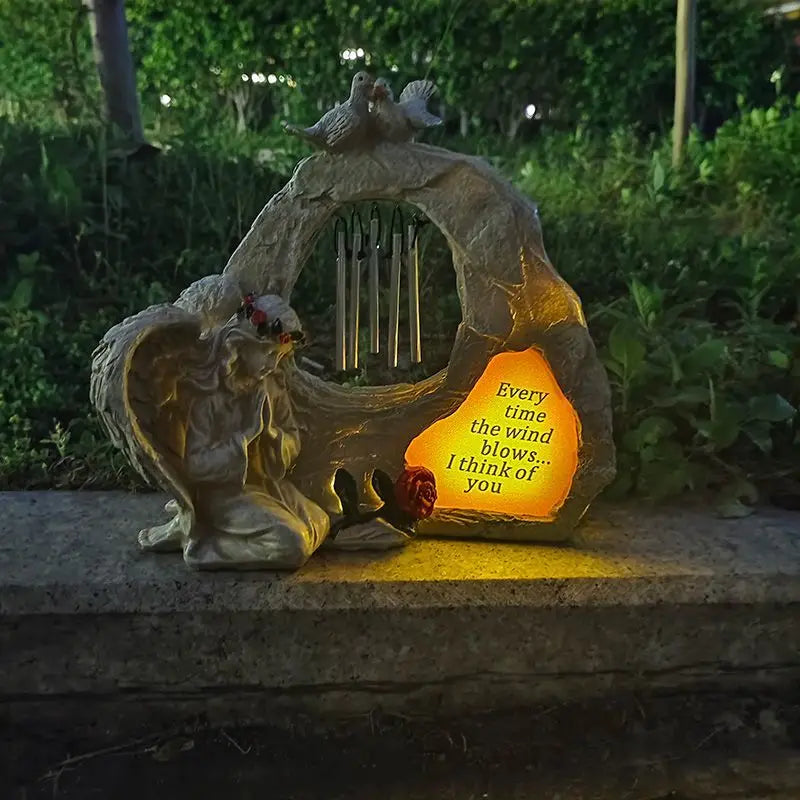 Solar Powered Angel Garden Statue With LED Wind Chimes