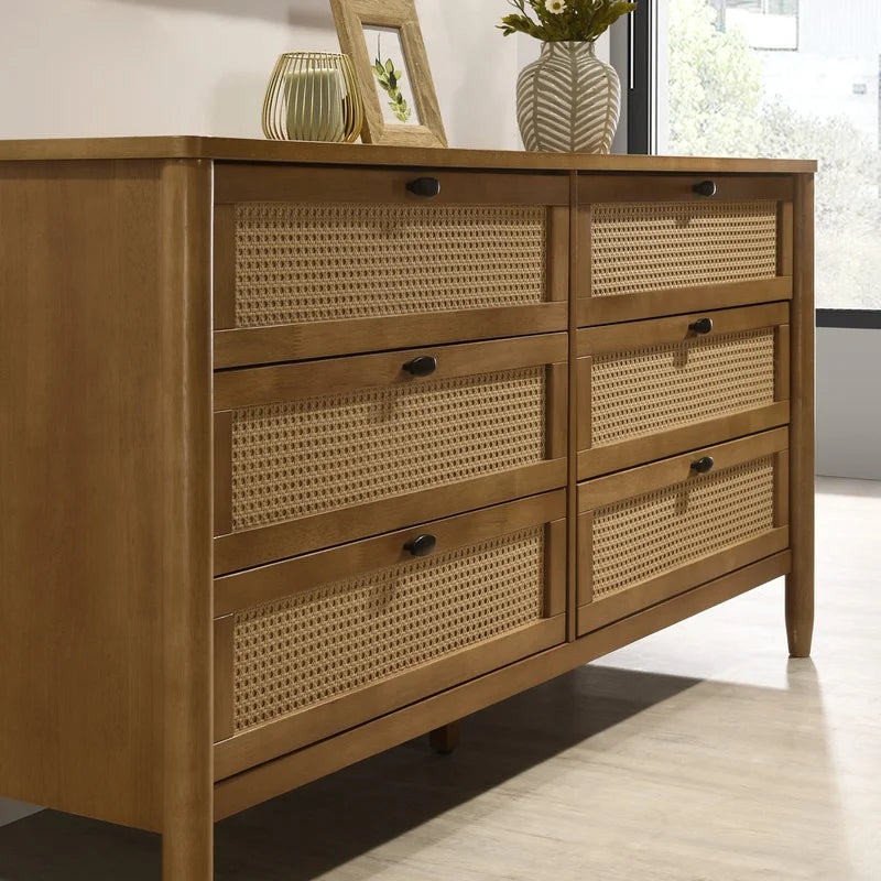 Queen Bedroom Set: Rubberwood Bed, Dresser, Mirror, Nightstands, Chest – Textured Upholstered Design