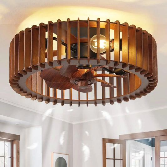 Scandinavian Ceiling Fan Pendant Light Wooden Pumpkin Design