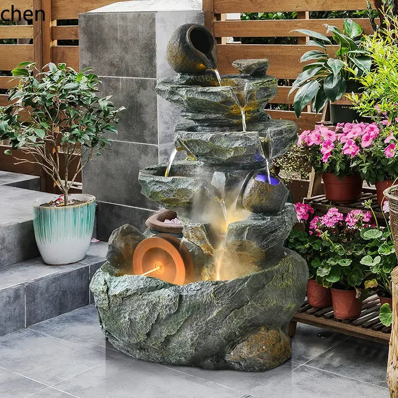 YFY   Outdoor garden rockery with ceramic pots, flowing water feature, recirculating water fountain, stone decor for landscaping