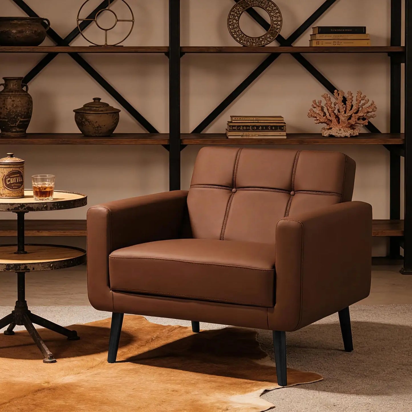 Mid-Century Oversized Upholstered Accent Chair In PU Leather