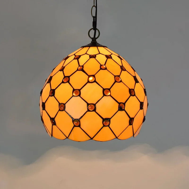 European Retro Colorful Glass Chandelier Bar Restaurant Creative Rural Bedroom Porch Balcony Mediterranean Light Fixture