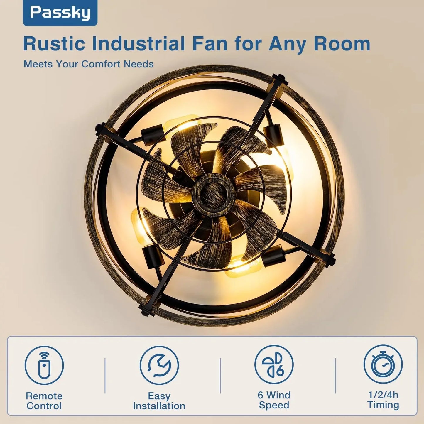 Farmhouse Flush Mount Ceiling Fan With Lights And Remote
