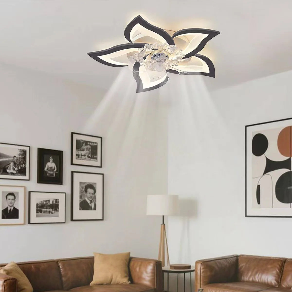 Ceiling Fan With Lights Modern Flower Flush Mount Reversible For Living Room