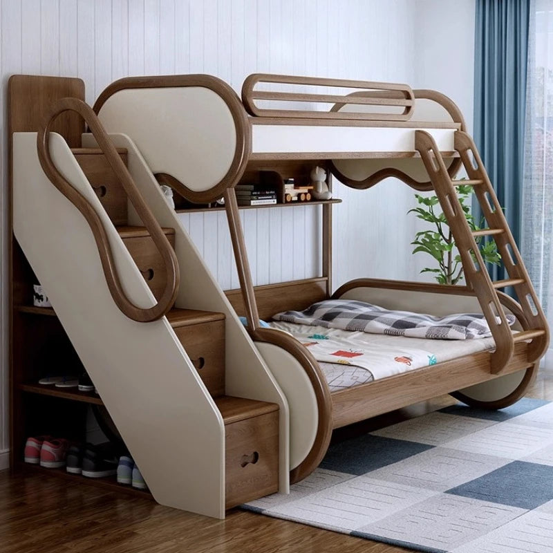 Omgd Modern Luxury Ash Wood Double Bunk Bed With Storage