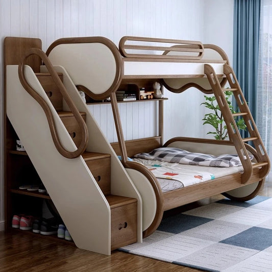 Omgd Modern Luxury Ash Wood Double Bunk Bed With Storage