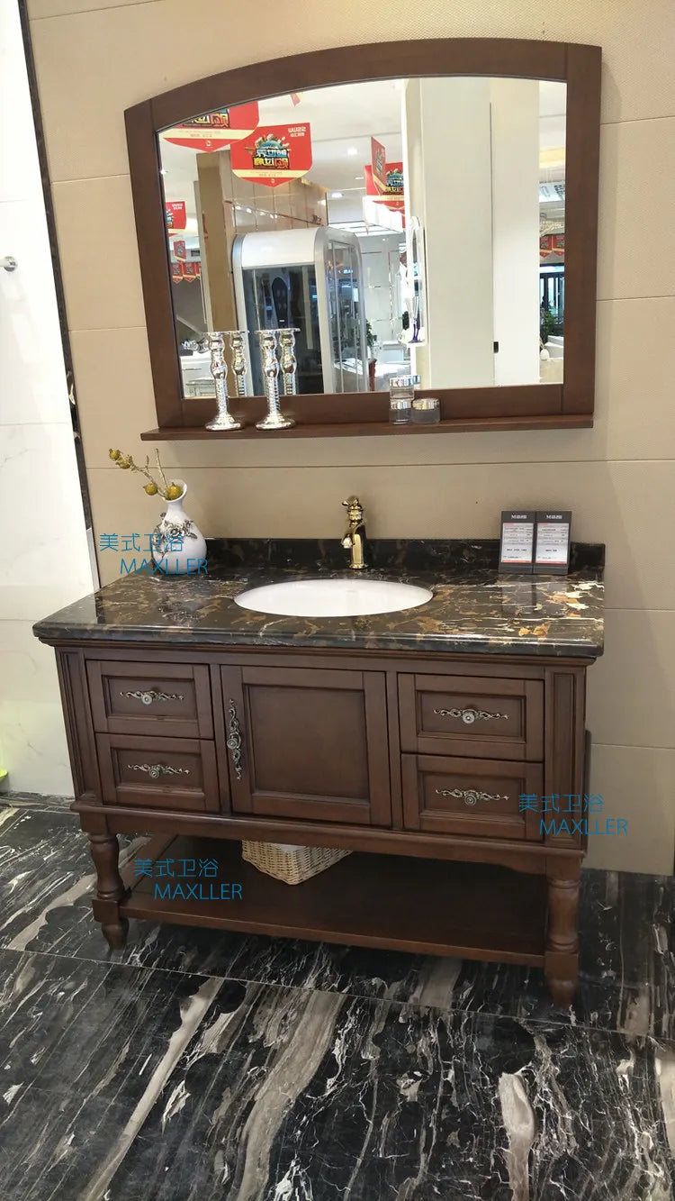 H1 Oak Bathroom Cabinet Set Marble Vanity Sink Toilet Cabinet Customized Solid Wood Floor-standing Wash Basin
