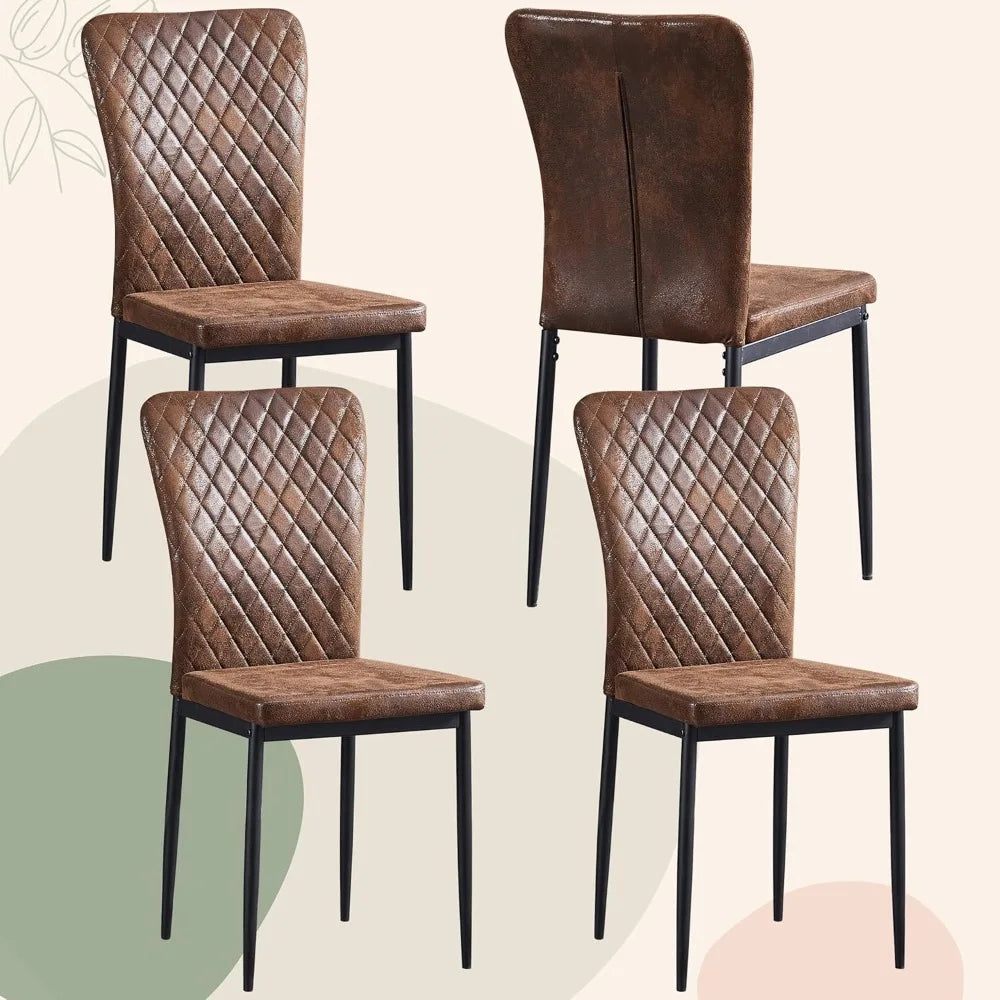 Modern Suede Dining Chairs Set Of 4 With Iron Frame