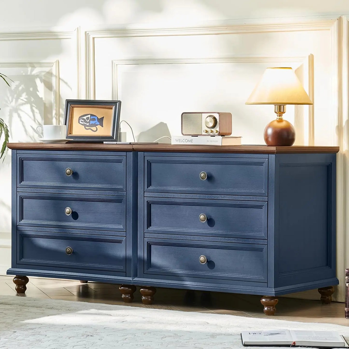 Farmhouse Nightstand With Charging Station Three Drawers Bedside Wood
