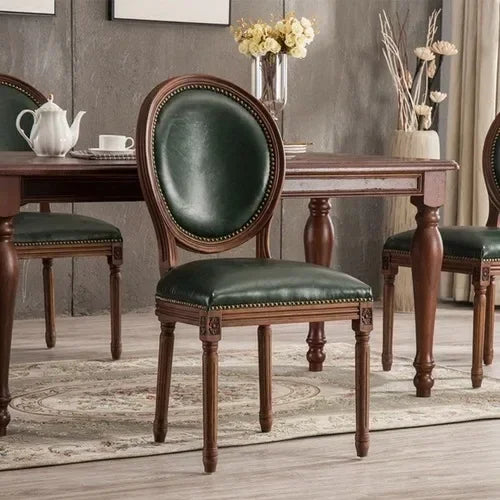 DUTRIEUX Rustic Wooden Armrest Dining Chairs Leather European Design