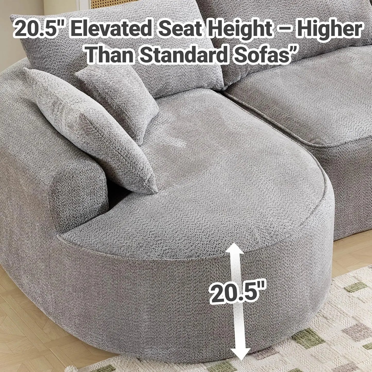L-Shaped Boneless Sofa With Deep Seat And 7 Pillows