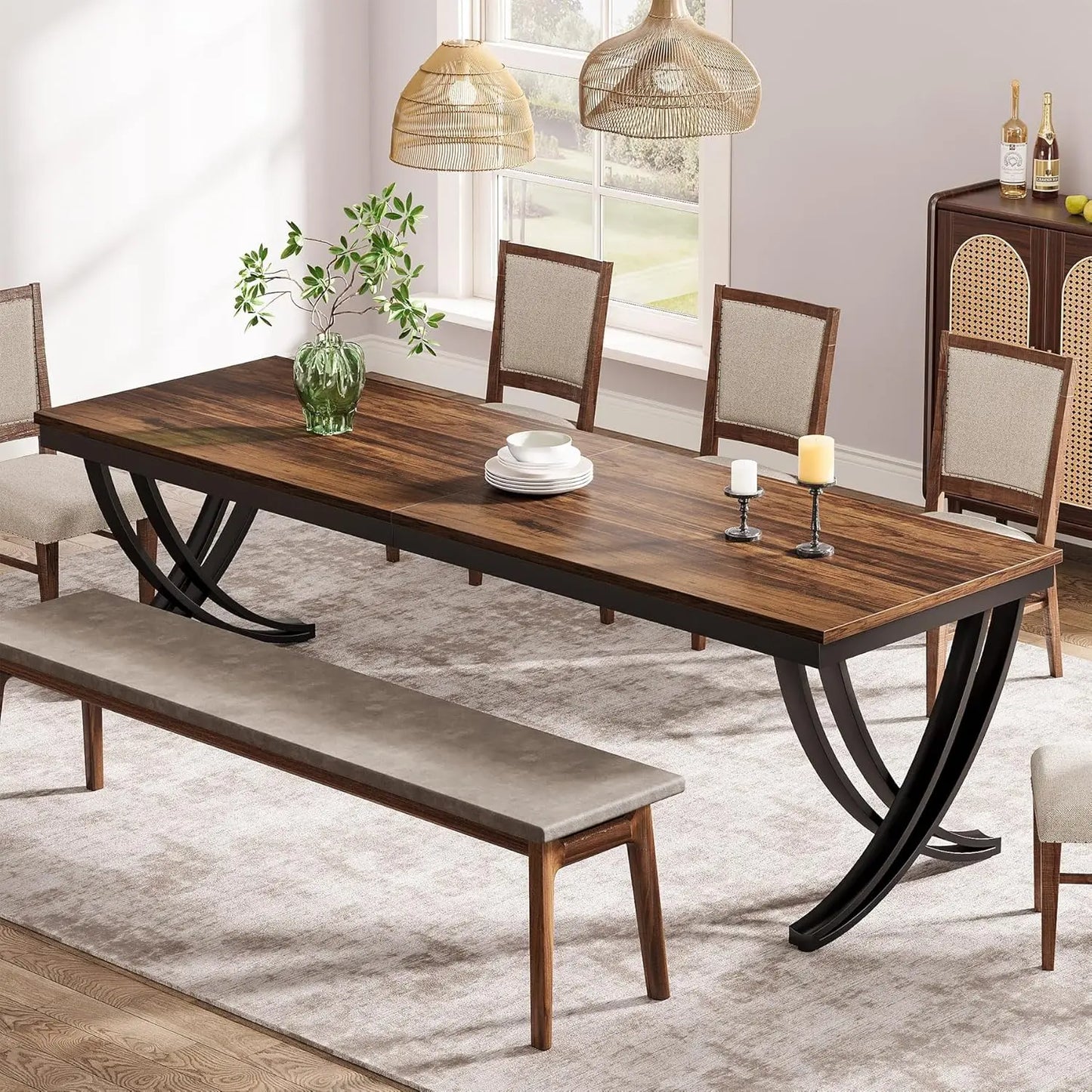 LITTLE TREE Rectangular Farmhouse Dining Table For Kitchen And Dining Room