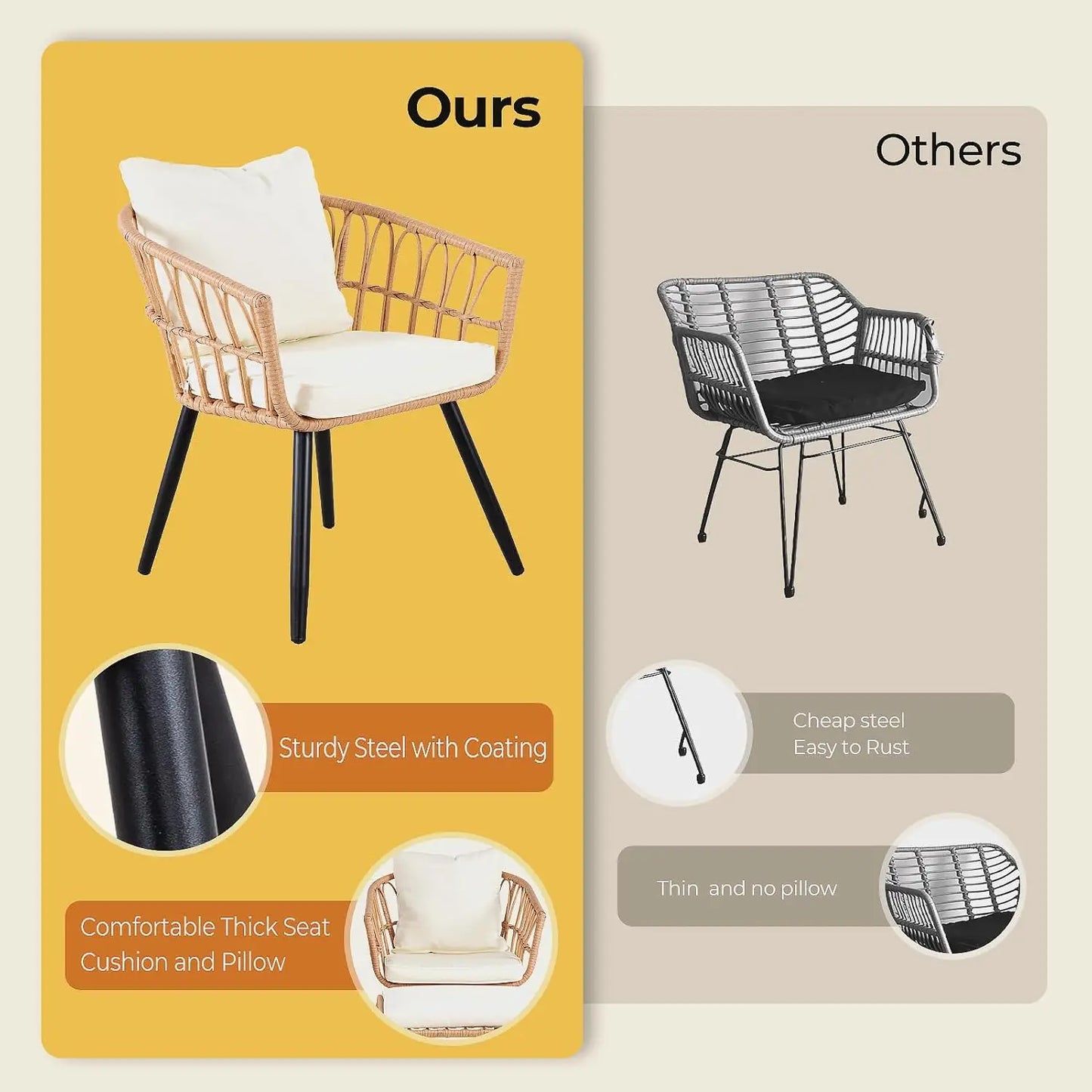 Outdoor Patio Furniture Set With Ottoman And Wicker Chairs