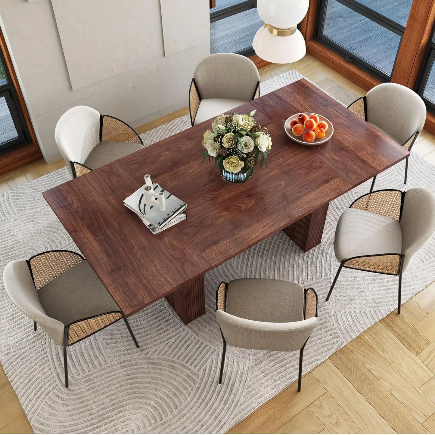 Rectangular Dining Table Modern Farmhouse Wood Strip Base