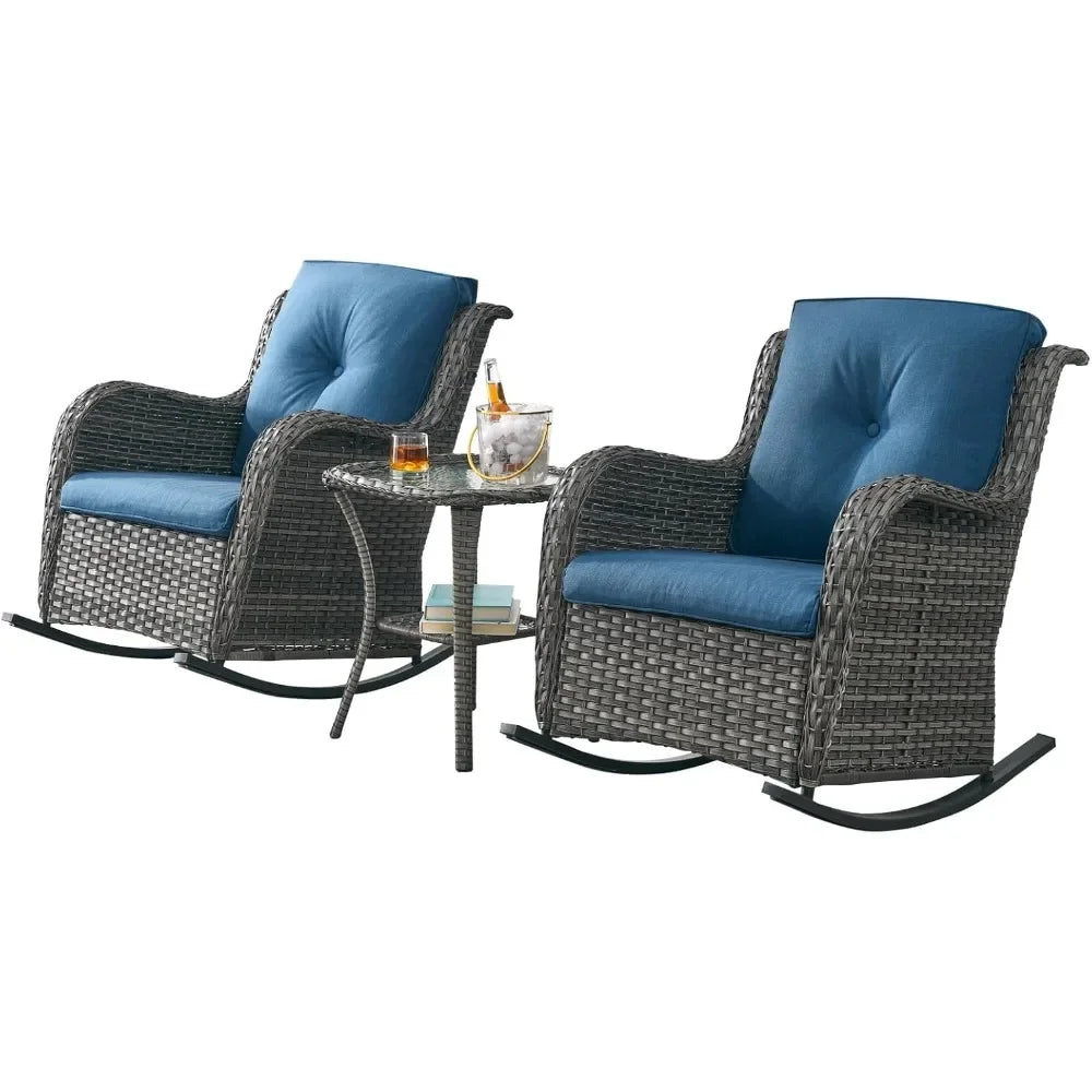 Patio Chairs Outdoor Rocking Chair - 3 Piece Wicker Patio Bistro Set Rattan Patio Furniture Rocker Chairs and Side Table