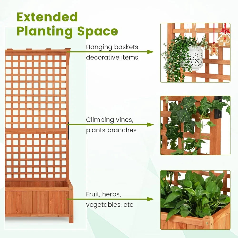 Raised Garden Bed With Trellis Planter And Drainage Holes