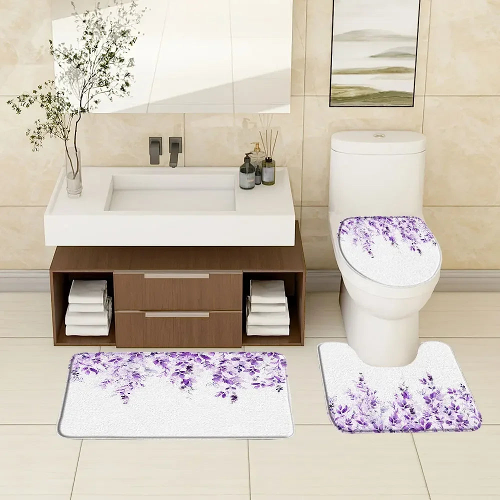 Botanical Rug Set With Watercolor Flower Bath Mats